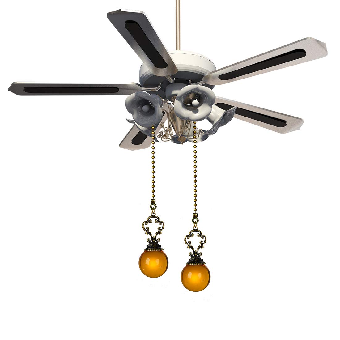 LONGSHENG - SINCE 2001 - Set of 2 Vintage-Style Amber Fan Pull Ceiling Fan Chain Pulls Crystal Ball 12inch Chains for Fan Light