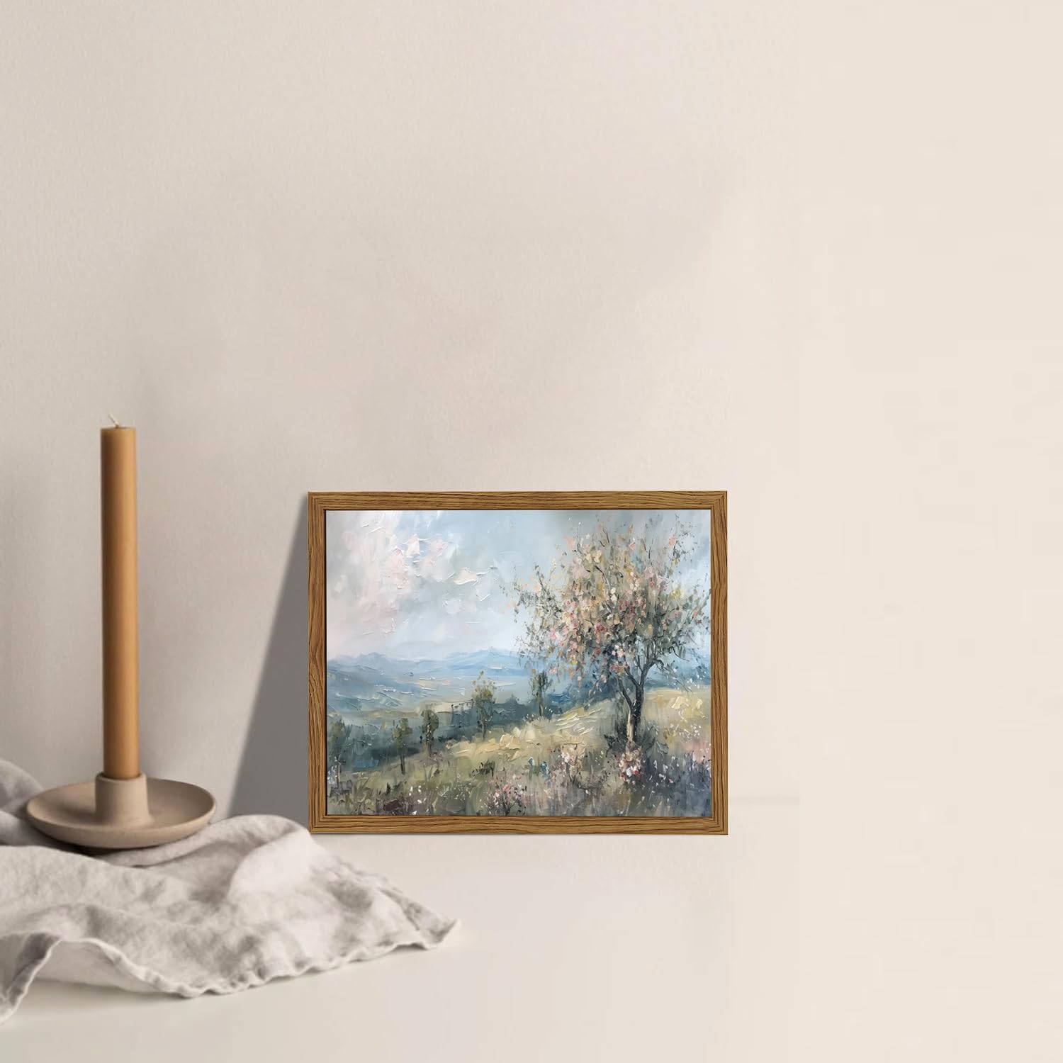 Skiennix Cottagecore Wall Art - Vintage Blue Nature Landscape Canvas Print | 8x10 Inch Framed Decor for Bedroom & Living Room