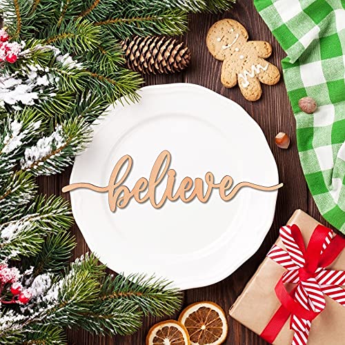 Believe Christmas Place Cards - 12 Rustic Wood Signs for Holiday Table Setting