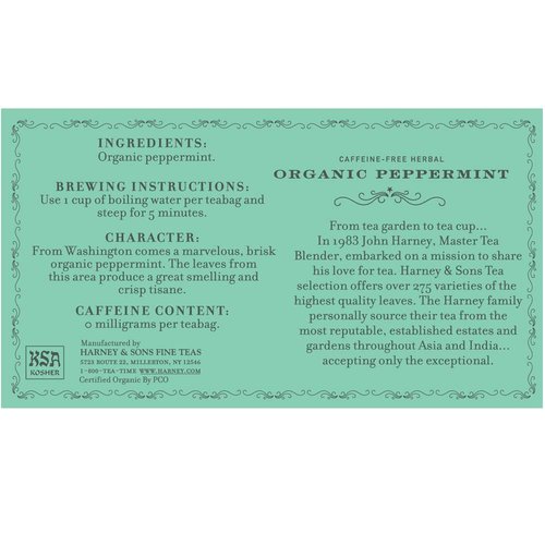 Harney & Sons Organic Peppermint Tea - Refreshing Herbal Blend | 1.76oz (50 Tea Bags)