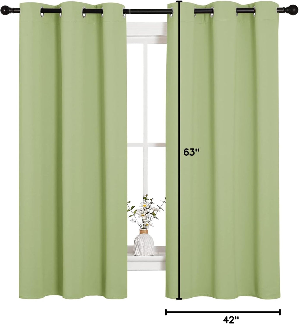 NICETOWN Thermal Insulated Blackout Curtains - Sage Green Grommet Drapes for Bedroom | 42 x 63 Inches