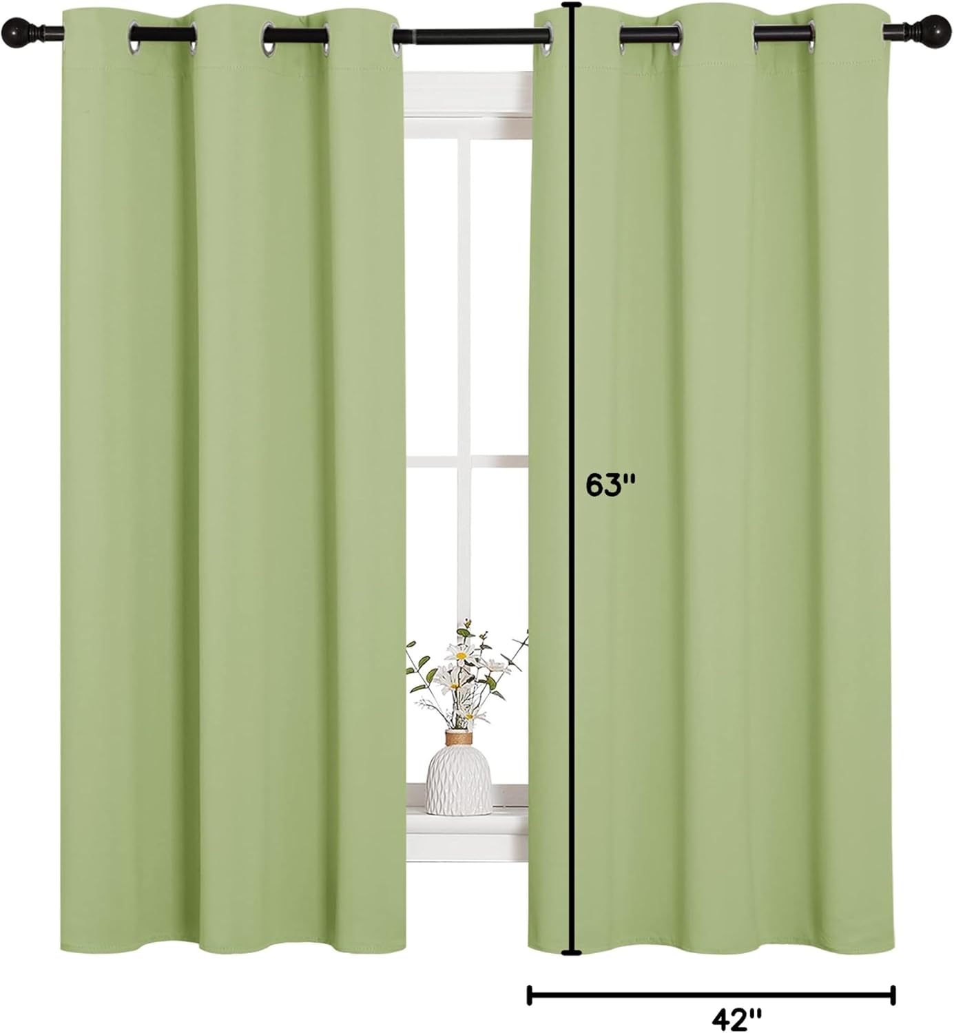 NICETOWN Thermal Insulated Blackout Curtains - Sage Green Grommet Drapes for Bedroom | 42 x 63 Inches