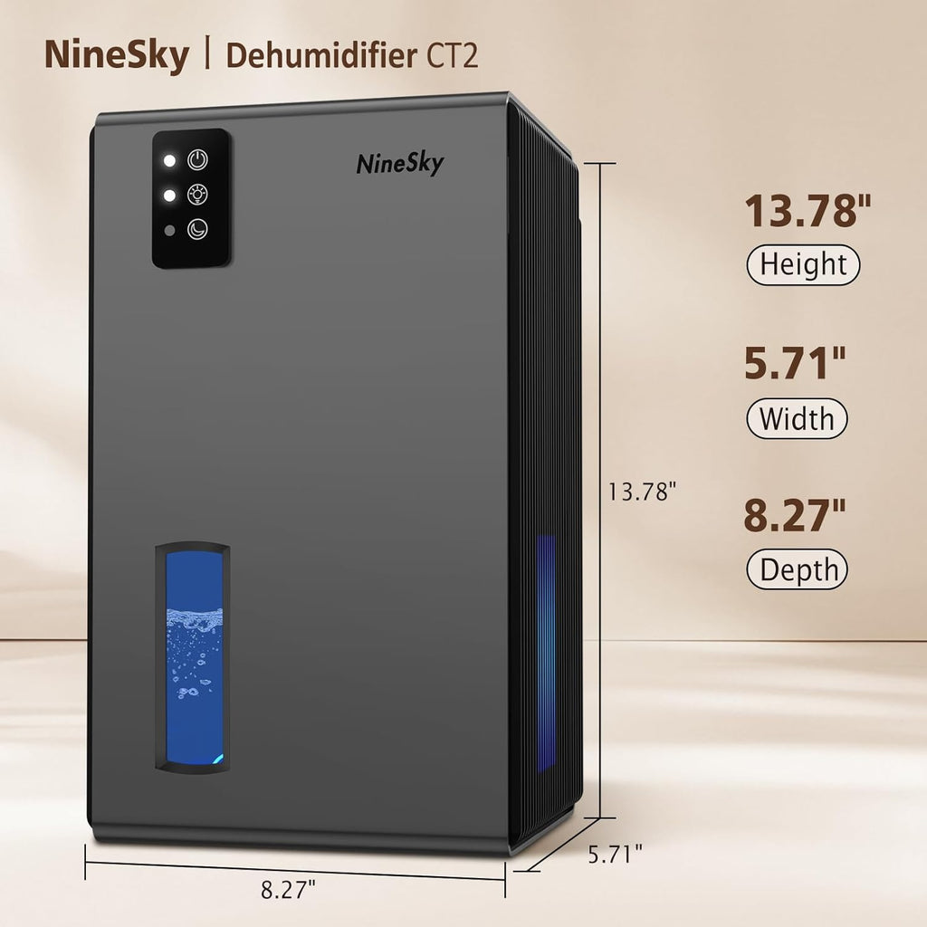 NineSky Dehumidifier - 1000 Sq.Ft. Quiet Home Dehumidifier with 95Oz Water Tank & 7-Color Light (Grey)