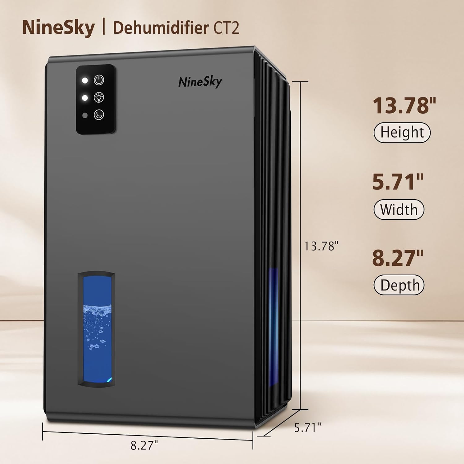 NineSky Dehumidifier - 1000 Sq.Ft. Quiet Home Dehumidifier with 95Oz Water Tank & 7-Color Light (Grey)