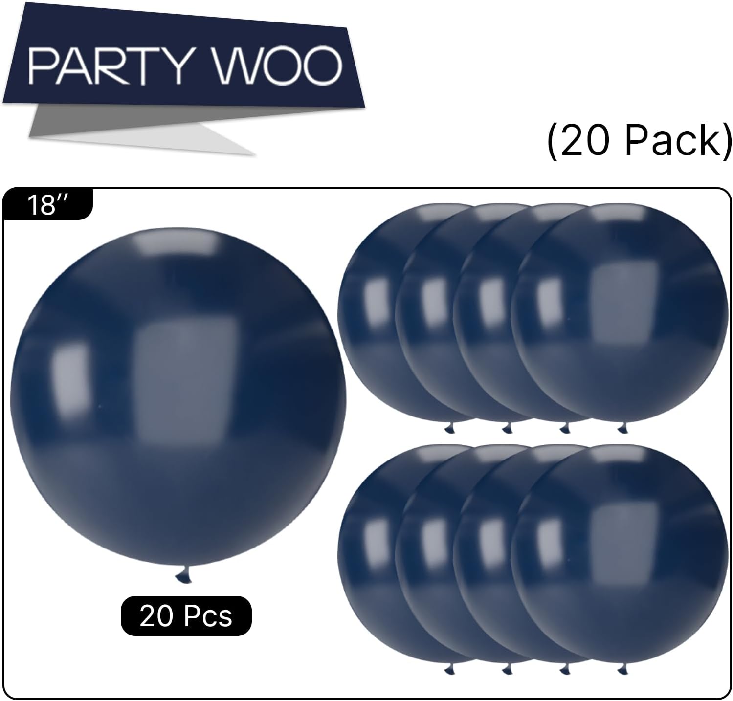 PartyWoo Navy Blue Balloons - 20pcs 18 Inch Matte Helium Latex for Graduation & Birthday Decor