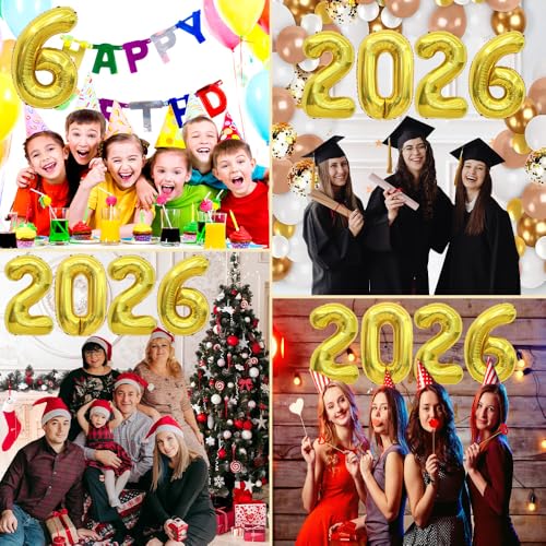2026 Gold Number Balloons - 16 Inch Foil for Graduation & New Year