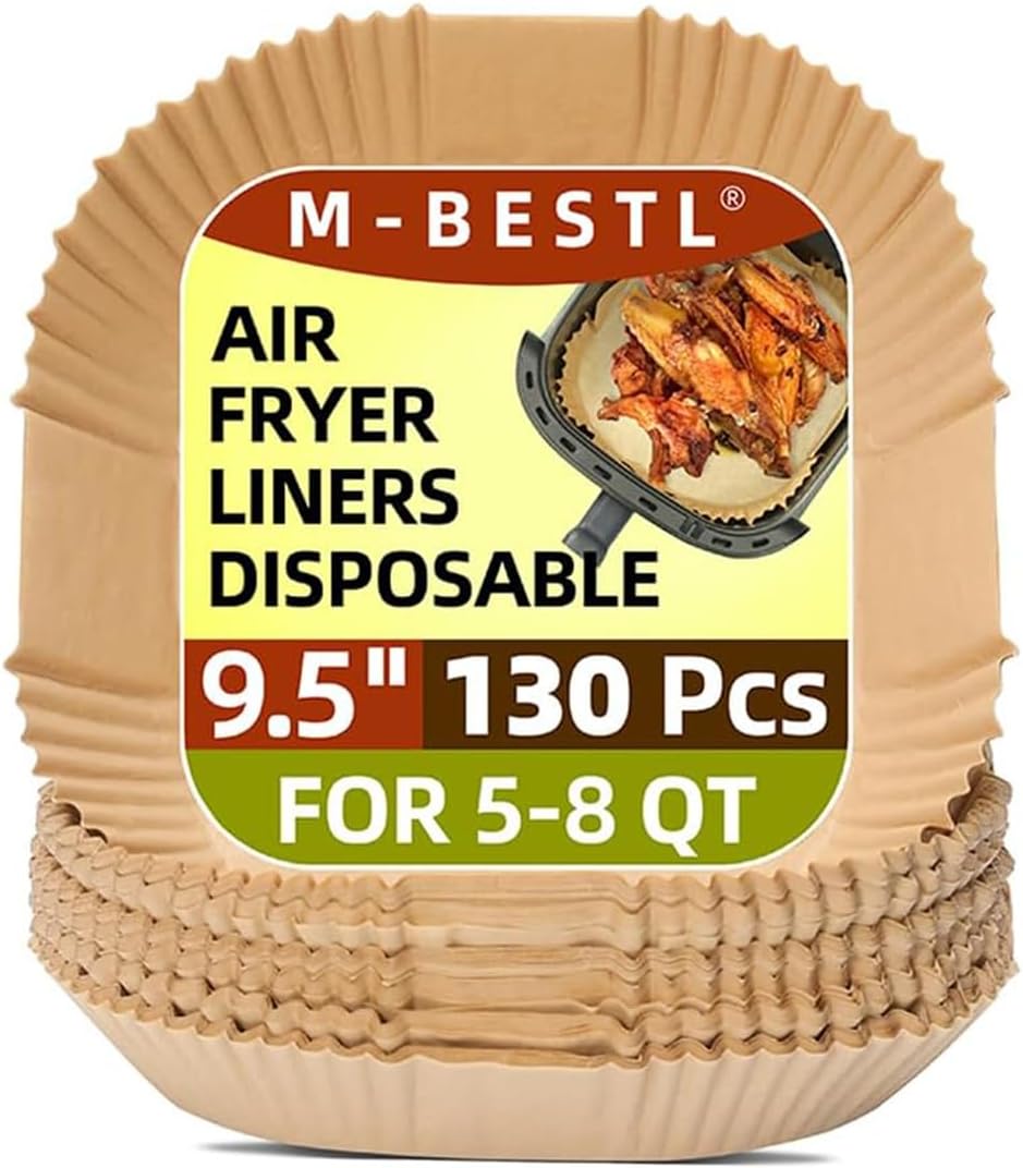 Skiennix 9.5 Inch Disposable Paper Air Fryer Liners - 130 Pcs Non-Stick & Oil-Proof for 5-8 Qt Fryers