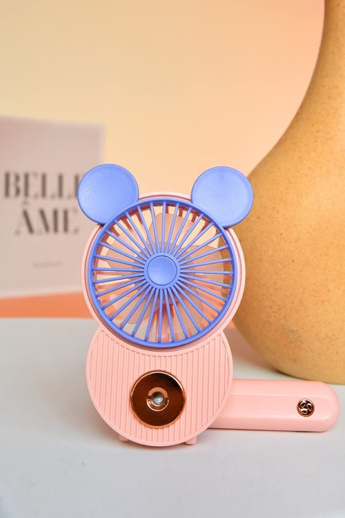 LACOVIA Cute Mouse Misting Mini Fan, Handheld Portable USB Rechargeable Fan with 3 Adjustable Speeds, Foldable For Travelling(Pink)