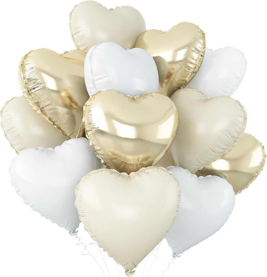 Skiennix Heart Balloons - 12Pcs Cream White & Gold Foil - 18Inch Helium Balloons for Baby Showers & Weddings