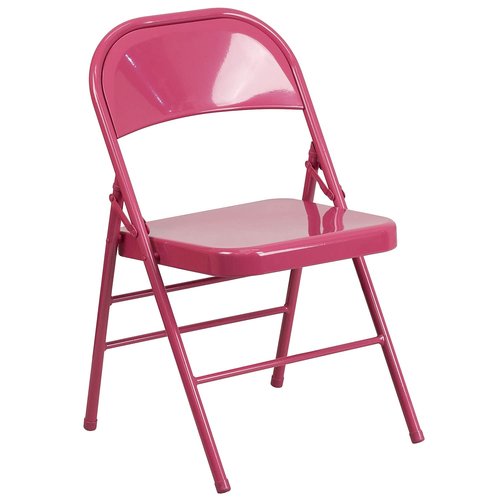 Flash Furniture 2 Pack HERCULES COLORBURST Series Shockingly Fuchsia Triple Braced & Double Hinged Metal Folding Chair