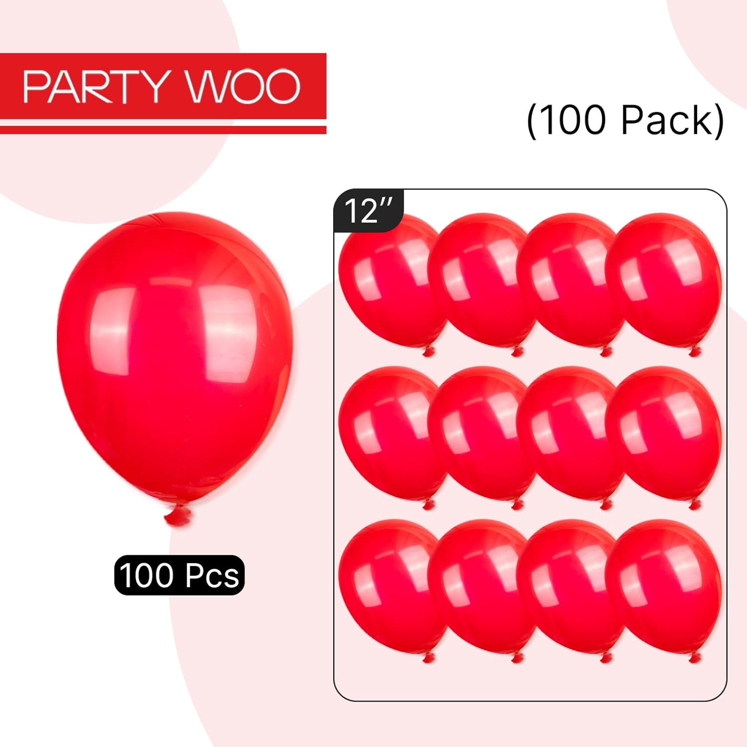 PartyWoo Red Helium Balloons - 100pcs 12 Inch for Birthday, Graduation & Celebrations