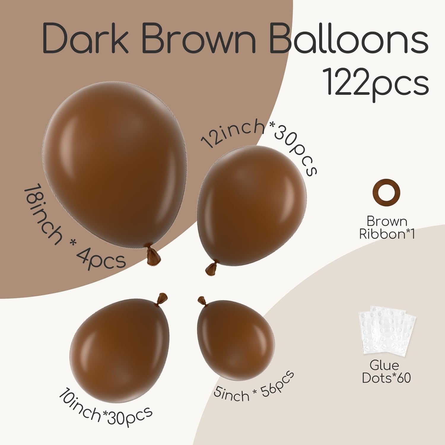 Skiennix Dark Brown Balloons - 120-Piece Boho Latex Balloon Arch Kit | 5-18 Inch Sizes for Parties