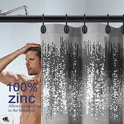 Black Shower Curtain Hooks - 12Pcs Heavy Duty Rustproof Zinc
