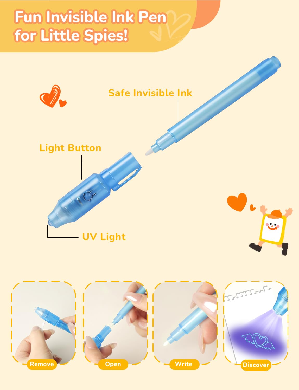 JPXH 28 Pcs Invisible Spy Ink Pen With UV Light for Kids, Magic pen for Secret Messages, Disappearing Ink Pens Fit for Boys & Girls Birthday Party Favors, Classroom Exchanges and Goodie Bag Fillers