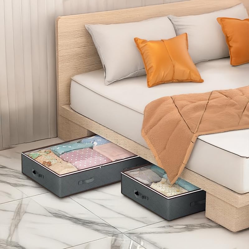 90L Under Bed Storage Containers by [Brand Name] - Foldable Organizers for Blankets & Towels | Grey, 4 Pack