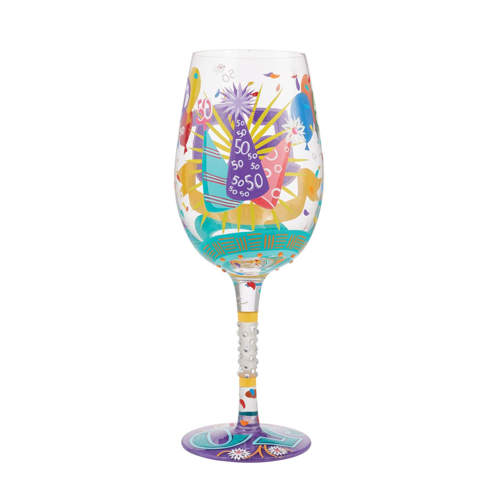 Enesco Designs by Lolita Happy 50th Birthday Hand-Painted Artisan Wine Glass, 15 Ounce, Multicolor