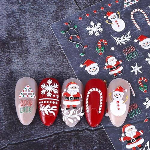 SWEET TREND 3D Christmas Nail Art Stickers - 4 Sheets Embossed Holiday Decals