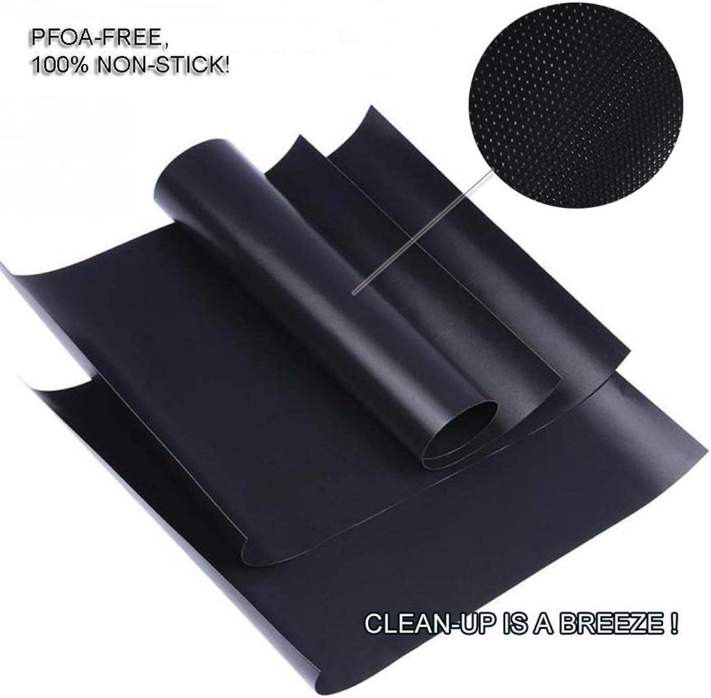 Renook Grill Mat Set of 6 | 100% Non-Stick Reusable Mats for Gas, Charcoal & Electric Grills - Easy to Clean, 15.75 x 13-Inch, Black