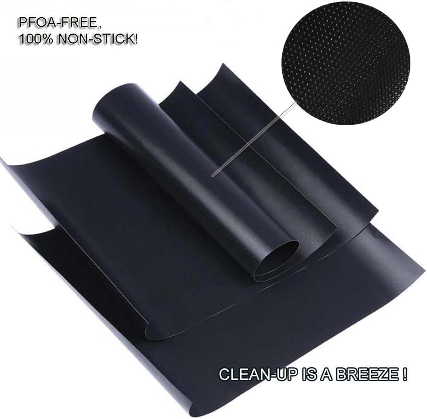 Renook Grill Mat Set of 6 | 100% Non-Stick Reusable Mats for Gas, Charcoal & Electric Grills - Easy to Clean, 15.75 x 13-Inch, Black