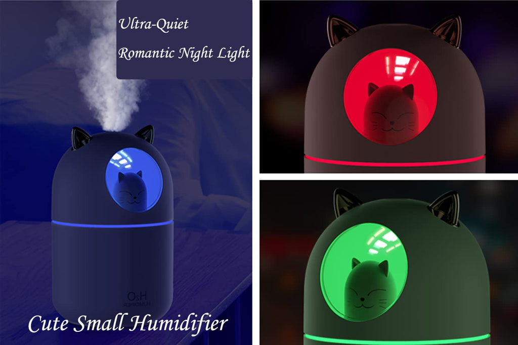 Portable 300ml Mini Cool Mist Humidifier With Night Light, USB Auto Shut-Off, Ultra-Quiet, 2 Spray Modes for Home Office Travel (Green)