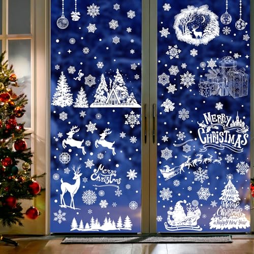 216Pcs Christmas Window Clings - Snowflakes, Trees & Reindeer Stickers