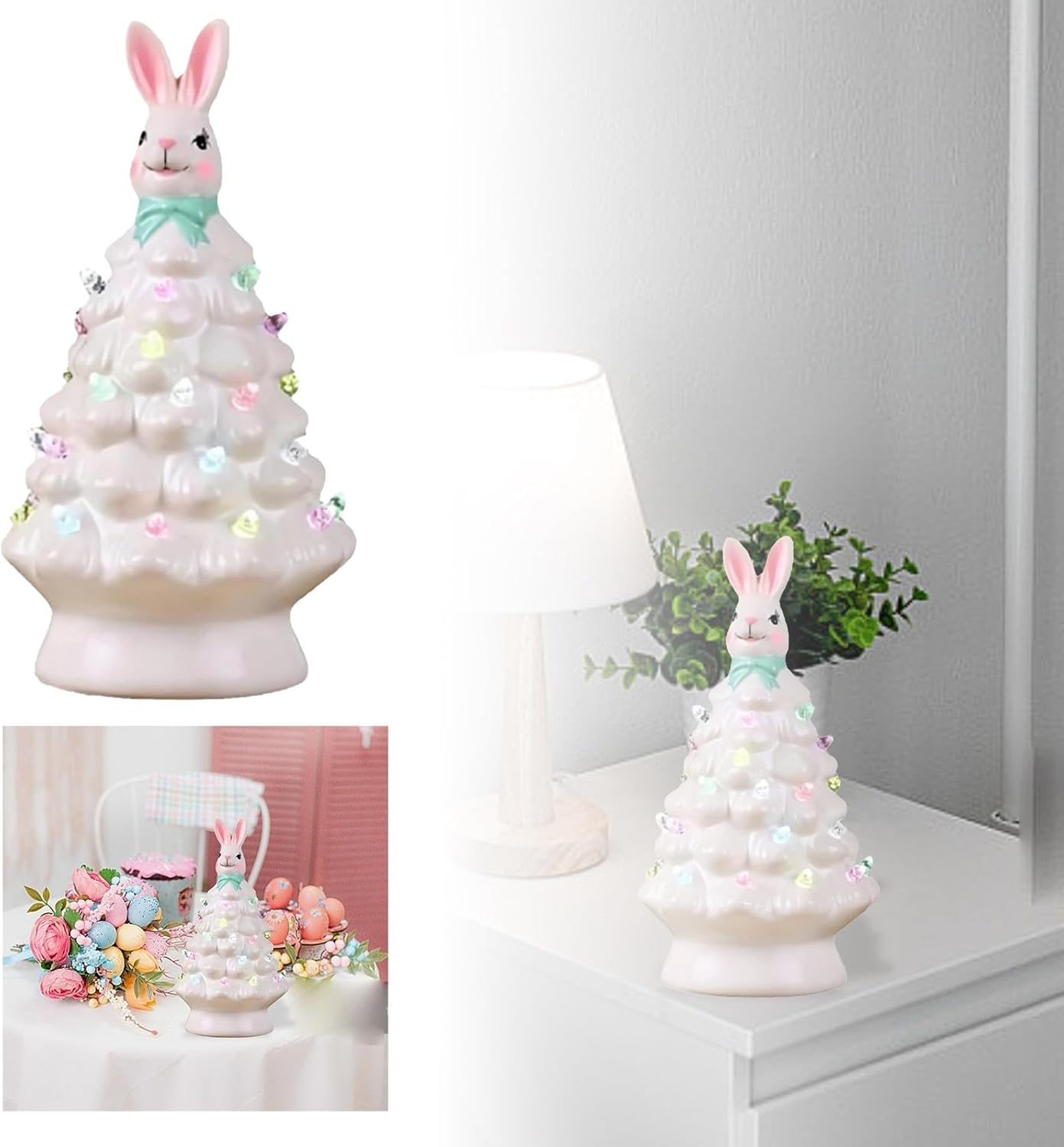 Skiennix Bunny Lamp - Glowing Ceramic Tree with Colorful Light | Easter Night Light Decor