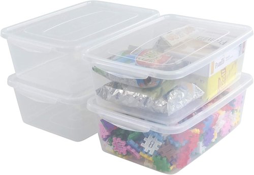 Inhouse 14 Quart Clear Storage Bins - Plastic Latching Containers with Lid | Set of 4 Shoe Boxes