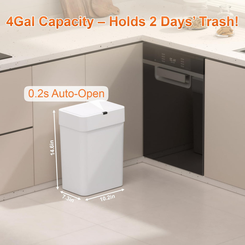 LYNLOO Gallon Motion Sensor Bathroom Trash Can with Lid, Automatic Garbage Bin for Bathroom, Slim Plastic Narrow Bedroom Trash Bin Garbage Can, 15L