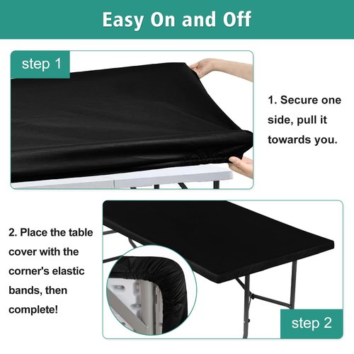 LUSHVIDA 10 Packs Vinyl Tablecloths with Flannel Backing for 8ft Rectangle Folding Table Cloths - Waterproof Plastic Picnic Table Covers with Elastic Corners, 30x96 inch, Black