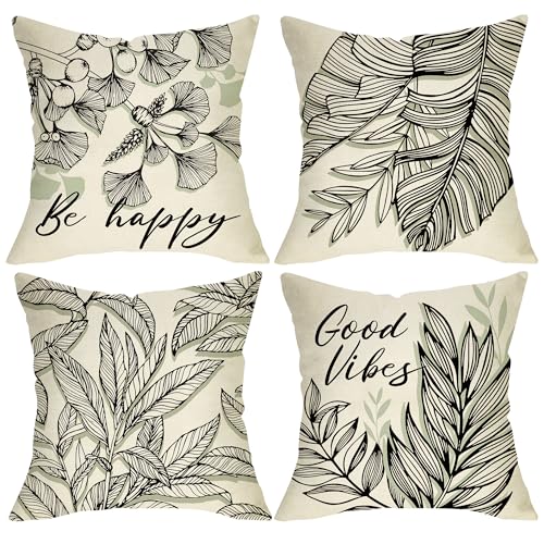 Black Leaves Decorative Throw Pillow Covers - Set of 4