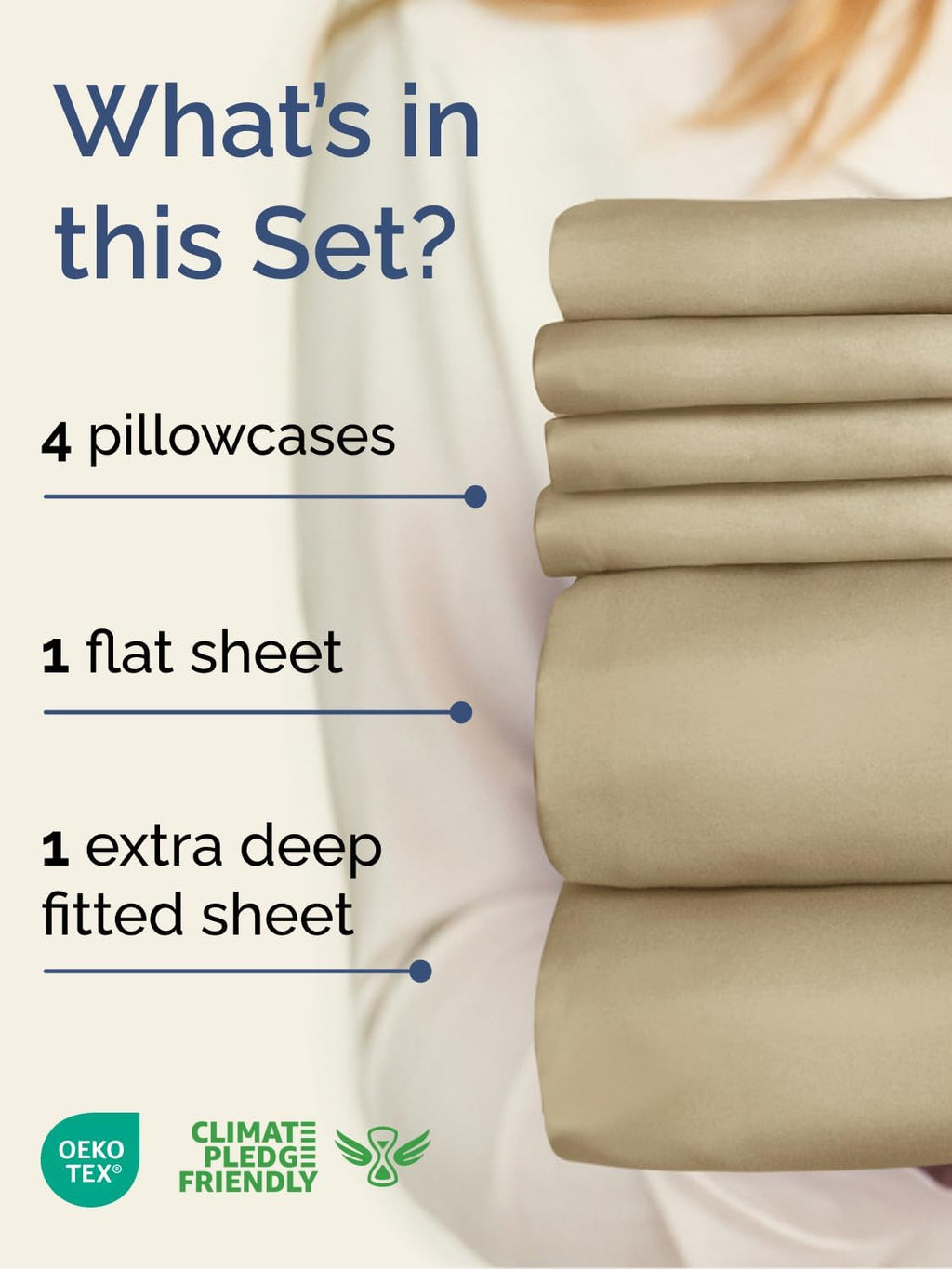 Skiennix Extra Deep Full Sheet Set - 6 Piece Breathable Cooling Bedding - Soft, Wrinkle-Free Beige