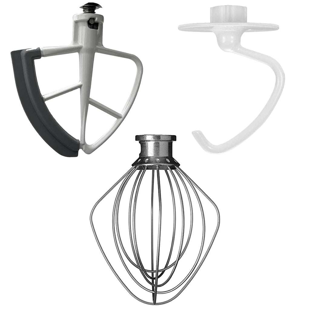 Replacement Glass Mixer Bowl with Lid and Attachments Set, 4.5-5 Qt,Compatible with Kitchenaid Tilt-Head Stand Mixers, Includes Beaters, Dough Hook, Wire Whip (Bright)