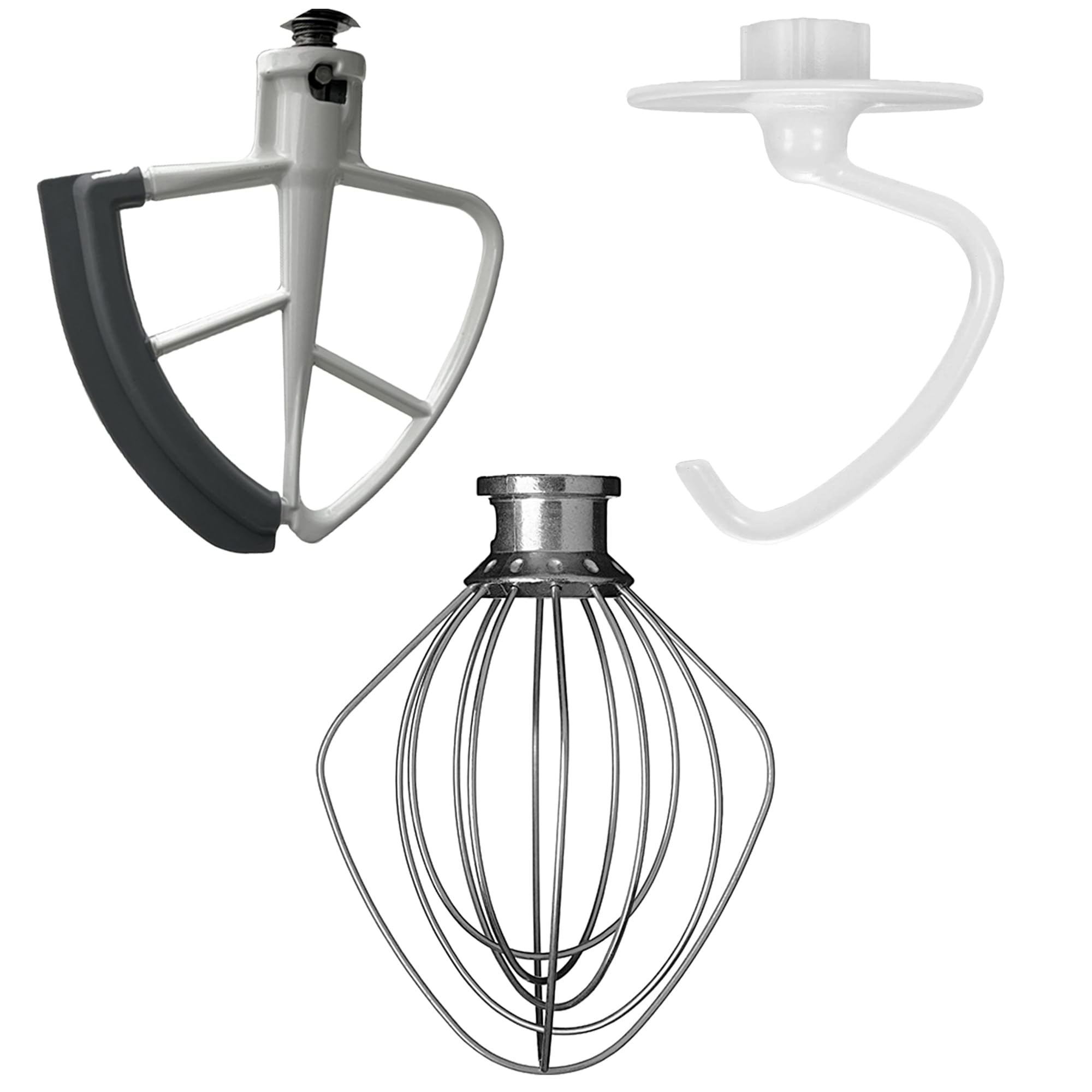 Replacement Glass Mixer Bowl with Lid and Attachments Set, 4.5-5 Qt,Compatible with Kitchenaid Tilt-Head Stand Mixers, Includes Beaters, Dough Hook, Wire Whip (Bright)
