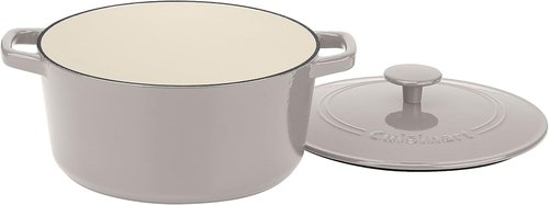 Cuisinart Enameled Cast Iron Casserole - Round Covered Design, White Linen, 5-Quart Capacity