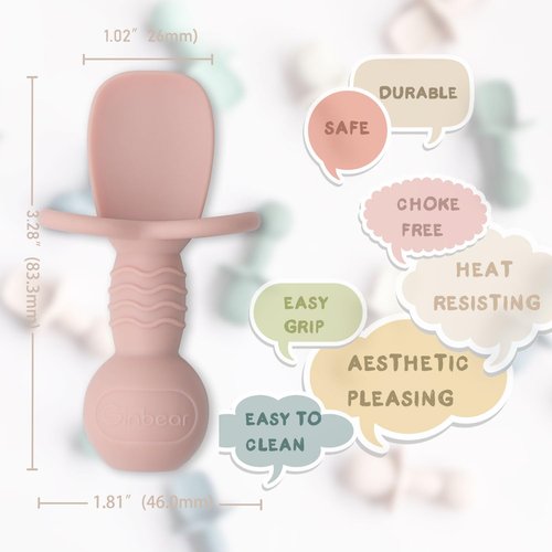 Ginbear Baby Spoons - Platinum Silicone Self-Feeding Utensils for Infants | Soft BLW Supplies, Pack of 4 (Dark Sage/Ivory)