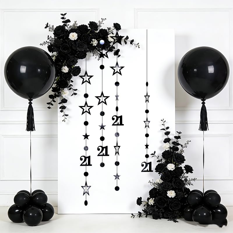 Black 21st Birthday Decorations - 30ft Happy Birthday Garland Set