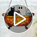 Halloween Ghost Cat Sun Catcher - Stained Glass Window Decor for Halloween & Gothic Home Accent