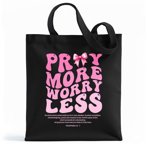WHTYEFZ Pray More Worry Less Women Canvas Tote Bag, Christian Bible Verse Tote for Women, Mental Health Awareness Gifts, Inspirational Religious Gifts ChristianMom Sister Daughter Niece BFF