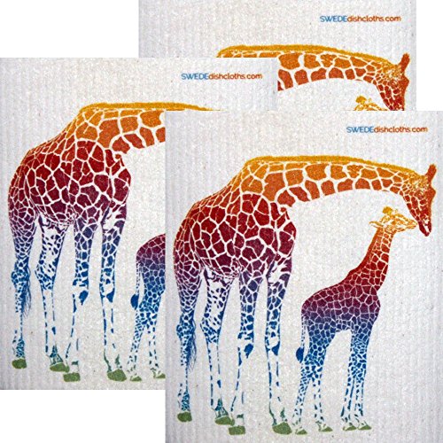 Colorful Giraffe Swedish Dishcloths Set of 3 - Eco-Friendly & Absorbent