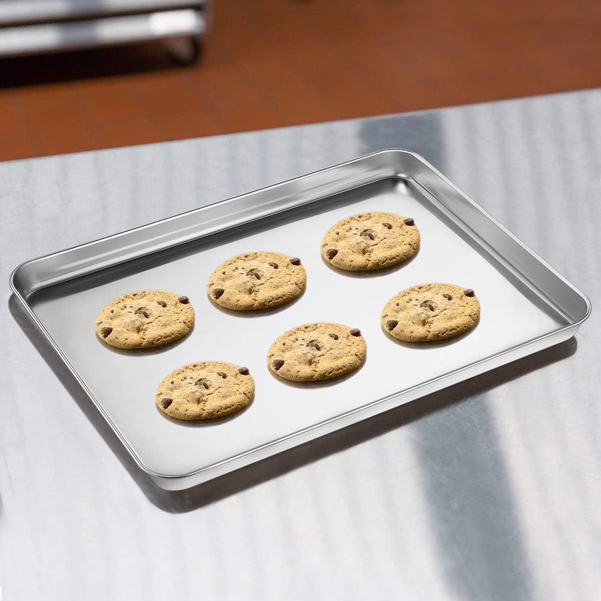 Wildone Baking Sheet Set - Stainless Steel Cookie Sheet with Silicone Mats | 4-Piece, 10 x 8 x 1 Inch, Non-Toxic & Easy Clean