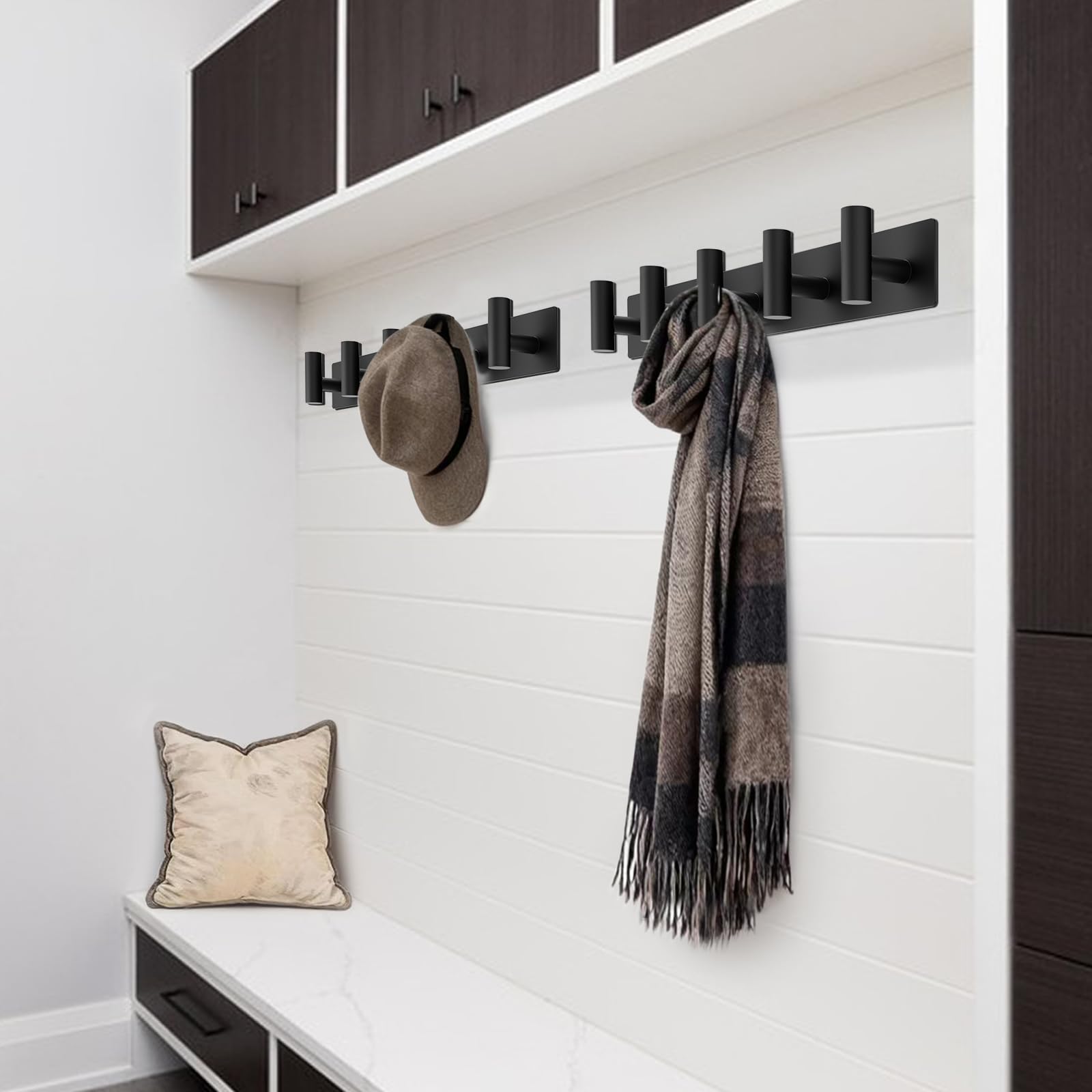Bntuk Coat Rack Wall Mount - 5 Coat Hooks, Towel Racks for Bathroom Robes Bags Keys, Hat Rack Wall Towel Hooks Organizer Essential (Black)
