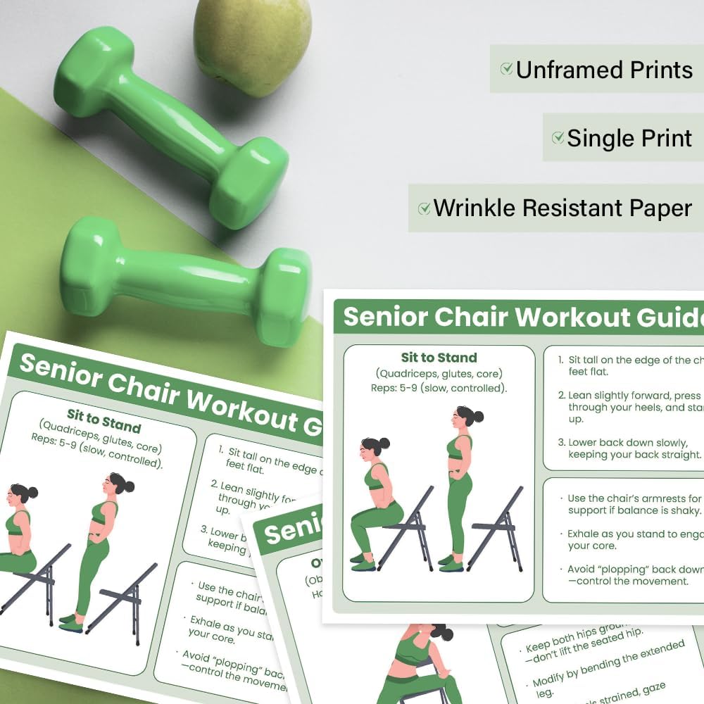 Senior Exercise Chair Workout Poster - 30-Day Stretching & Gentle Seated Exercise Chart