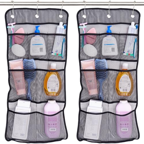 S&T INC. Hanging Shower Caddy Organizer, 2 Pack, 14" x 30", Black
