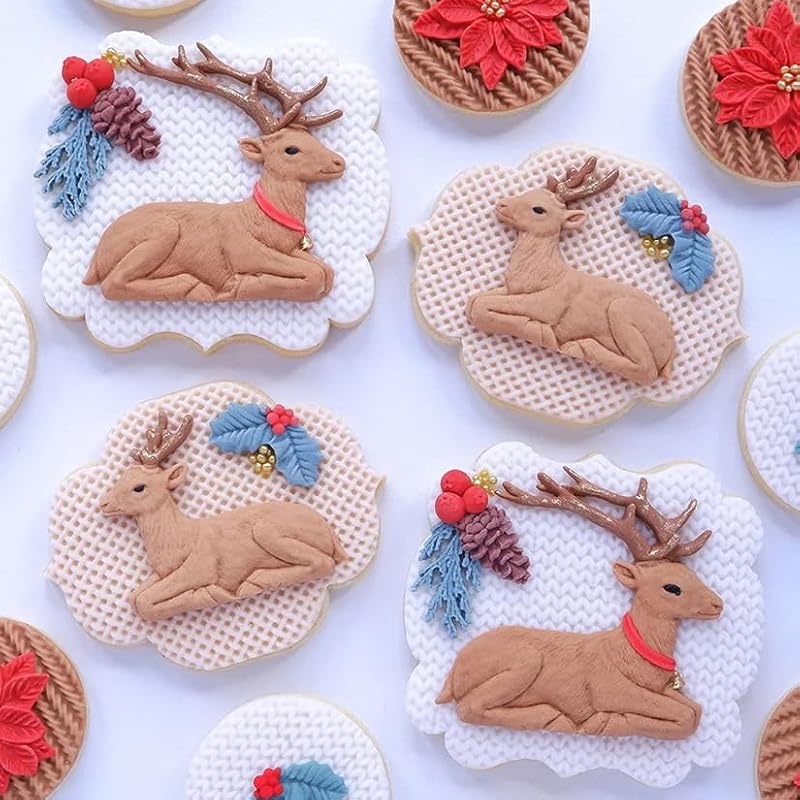 Christmas Silicone Mold Set for Cake Decorating Reindeer Pine Tree Holly