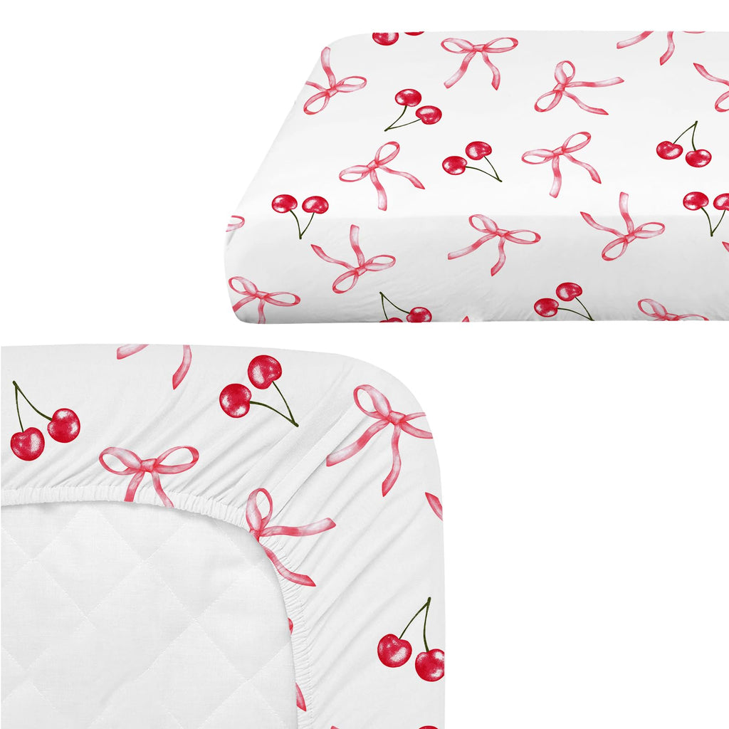 4 Pack Pink Bow Crib Sheet Set for Baby Girl, Soft Breathable Fitted Crib Sheet 28 x 52 in, Nursery Decor for Standard Crib and Toddler Bed Mattresses