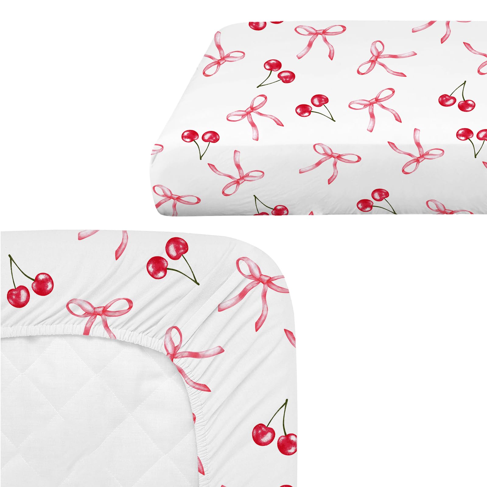 4 Pack Pink Bow Crib Sheet Set for Baby Girl, Soft Breathable Fitted Crib Sheet 28 x 52 in, Nursery Decor for Standard Crib and Toddler Bed Mattresses