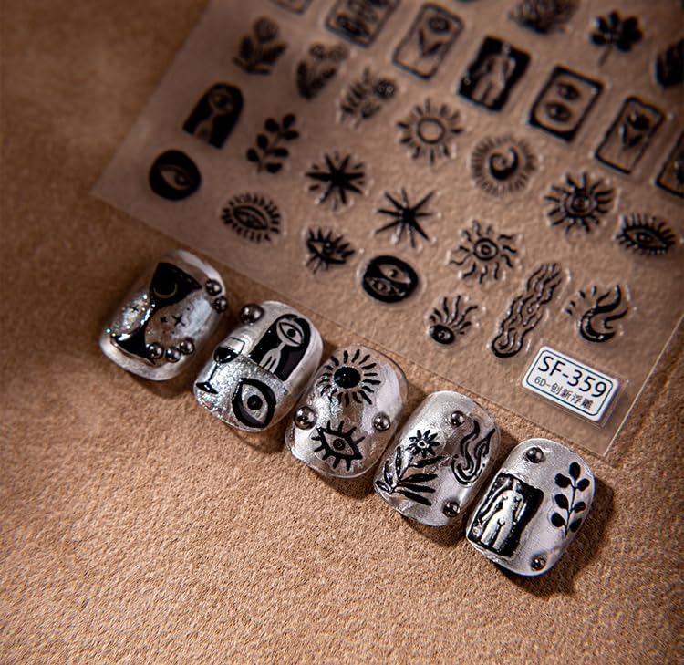 5D Embossed Vintage Nail Art Stickers Self-Adhesive Goth Decals
