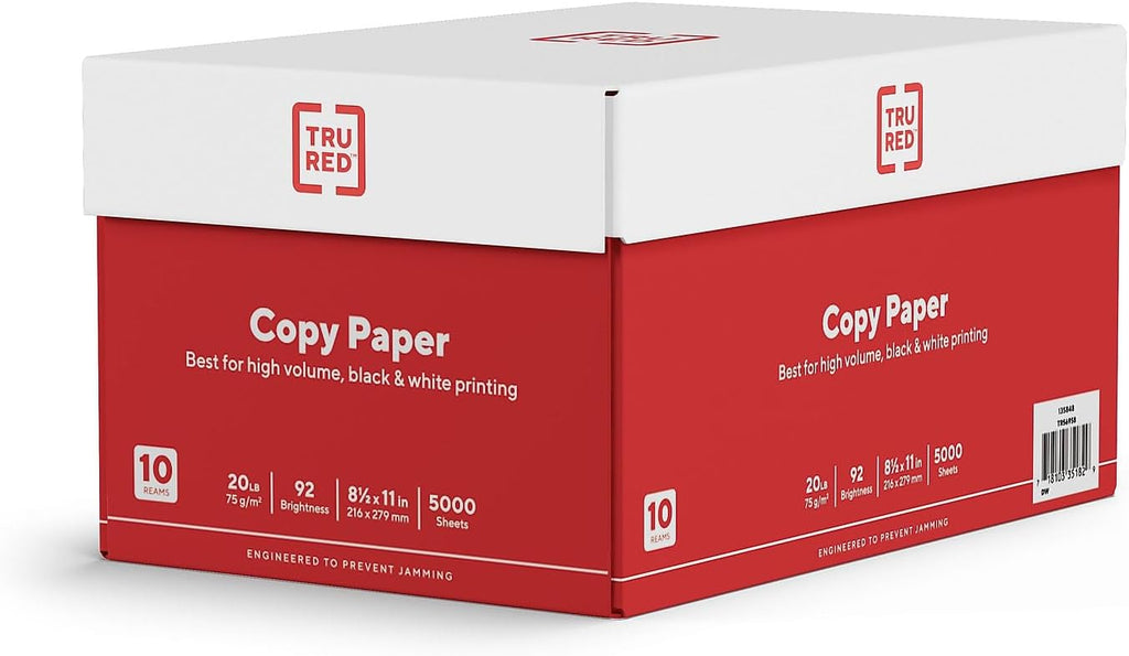 TRU RED Copy Paper - 8.5x11, 20 lb, 92 Brightness | 5000 Sheets for Office, School & Home