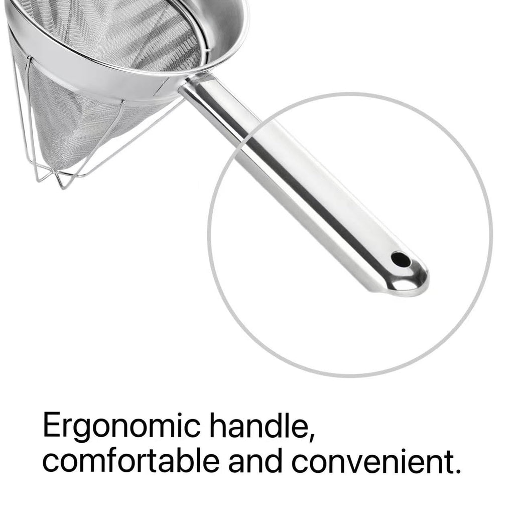 10-Inch Stainless Steel Fine Mesh Chinois Strainer, Large Strainer Reinforced Bouillon Strainer for Sauces, Soups, Purees, Pastes, Jelly, Custard, Curds and etc.