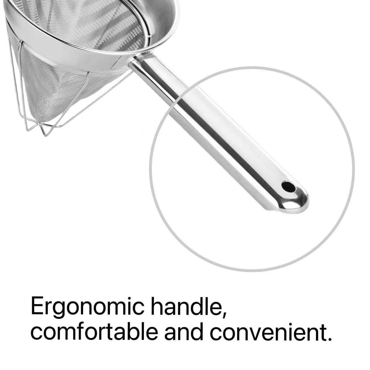 10-Inch Stainless Steel Fine Mesh Chinois Strainer, Large Strainer Reinforced Bouillon Strainer for Sauces, Soups, Purees, Pastes, Jelly, Custard, Curds and etc.